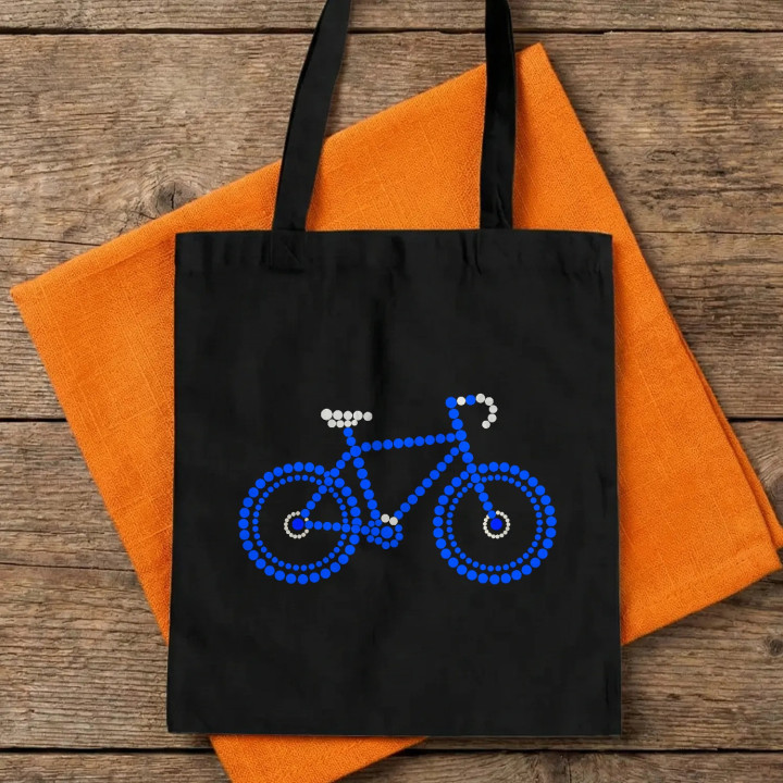 Bicicletă albastră din puncte - ziua punctului - sacoșă de bumbac