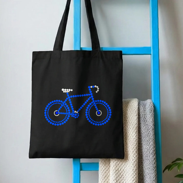 Bicicletă albastră din puncte - ziua punctului - sacoșă de bumbac