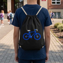 Bicicletă albastră din puncte - ziua punctului - sac cu șnur