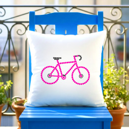 Bicicletă roz din puncte - ziua punctului - pernă