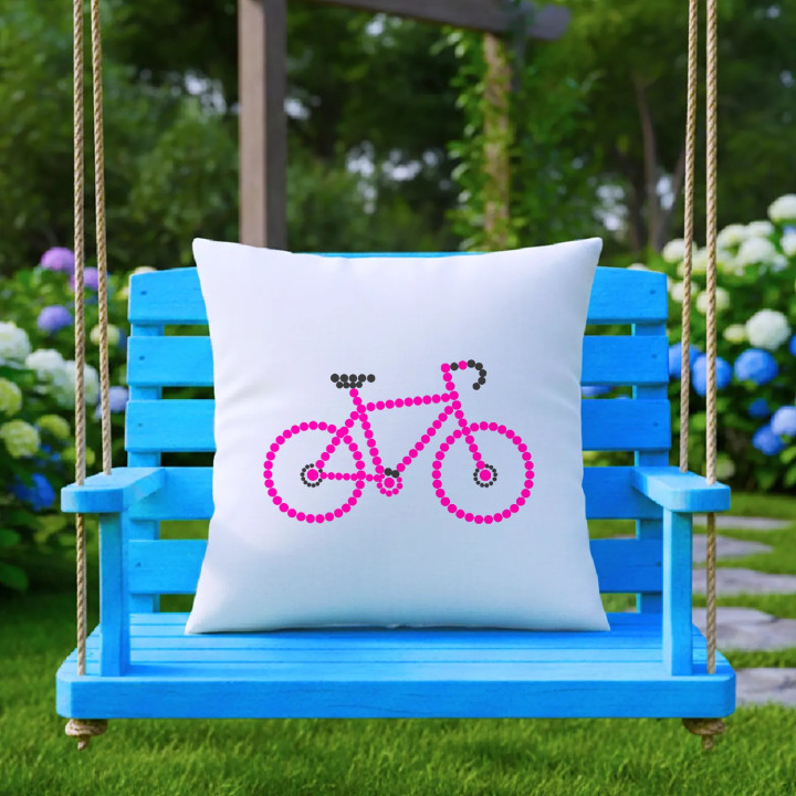 Bicicletă roz din puncte - ziua punctului - pernă