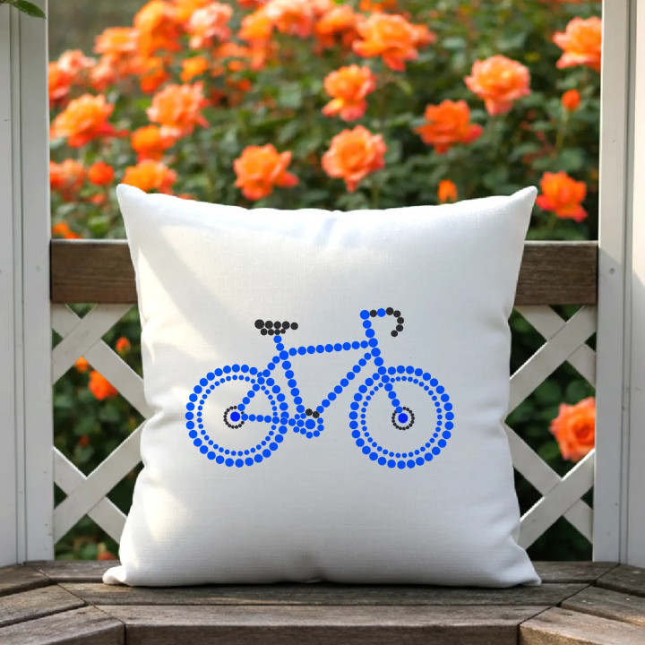 Bicicletă albastră din puncte - ziua punctului - pernă