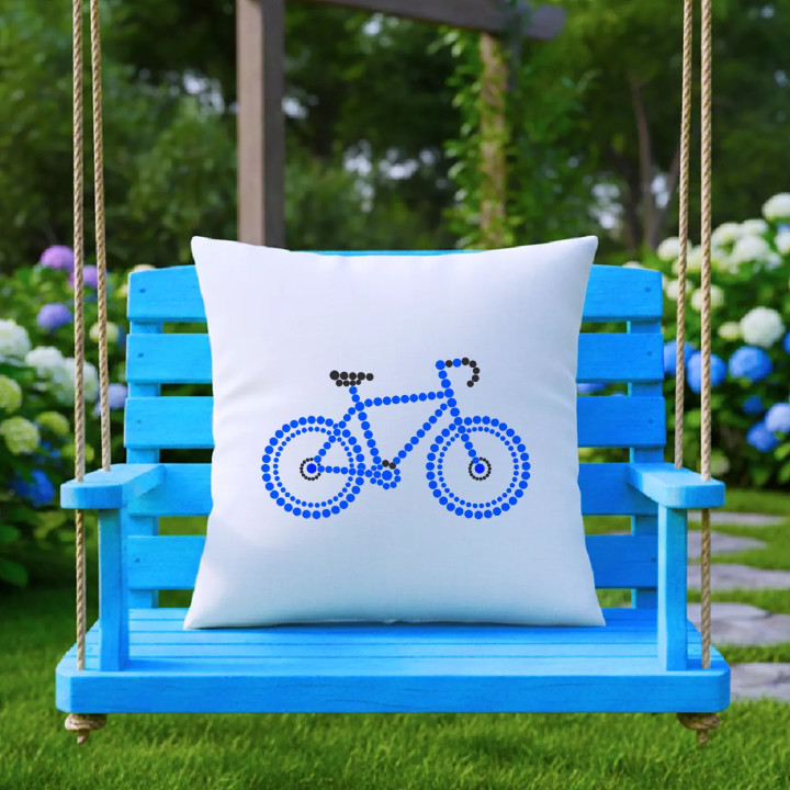 Bicicletă albastră din puncte - ziua punctului - pernă