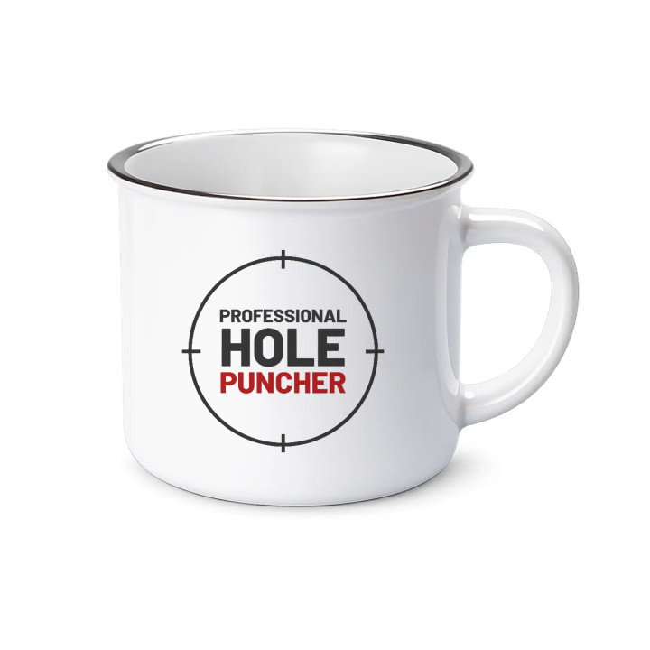 Professional hole puncher - cană emailată pentru pasionații de tir