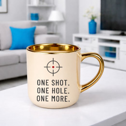 One shot. One hole. One more. - cană elegantă pentru pasionații de tir