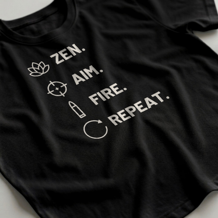Zen. Aim. Fire. Repeat. - tricou bărbătesc pentru pasionații de tir
