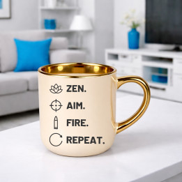 Zen. Aim. Fire. Repeat. - cană elegantă pentru pasionații de tir