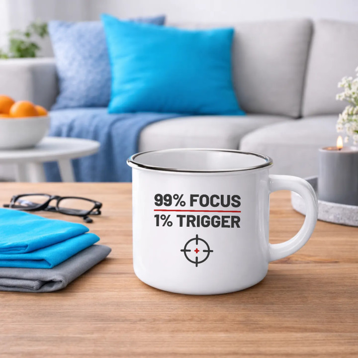 99% focus, 1% trigger - cană emailată pentru pasionații de tir