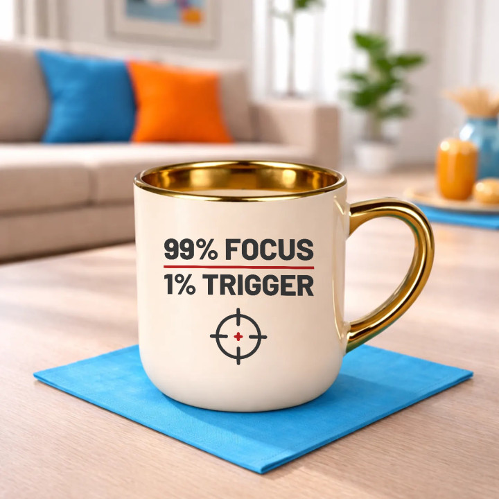 99% focus, 1% trigger - cană elegantă pentru pasionații de tir