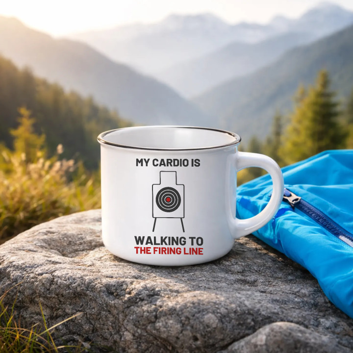 My cardio is walking to the firing line - cană emailată pentru pasionații de tir