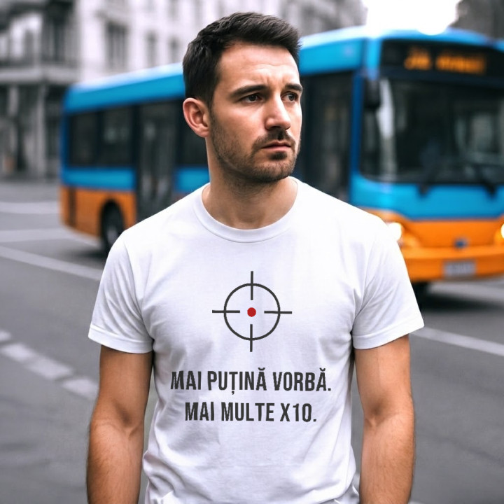 Mai puțină vorbă, mai multe X10 - tricou bărbătesc pentru pasionații de tir