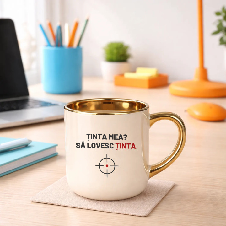 Ținta mea? Să lovesc ținta - cană elegantă pentru pasionații de tir