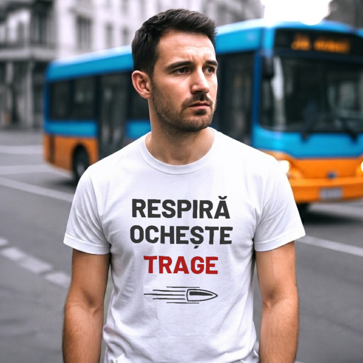Respiră, ochește, trage - tricou bărbătesc pentru pasionații de tir
