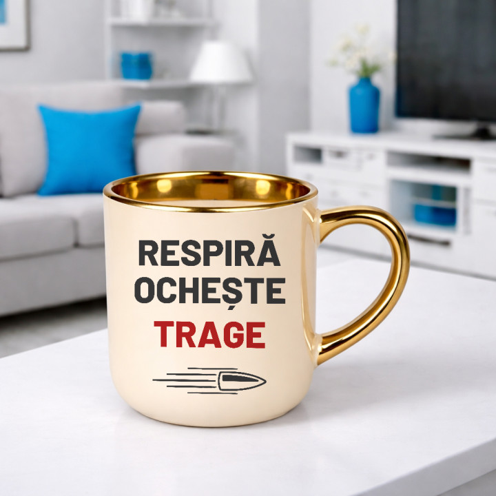Respiră, ochește, trage - cană elegantă pentru pasionații de tir