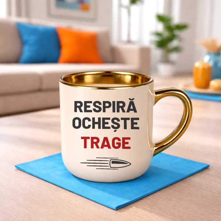 Respiră, ochește, trage - cană elegantă pentru pasionații de tir