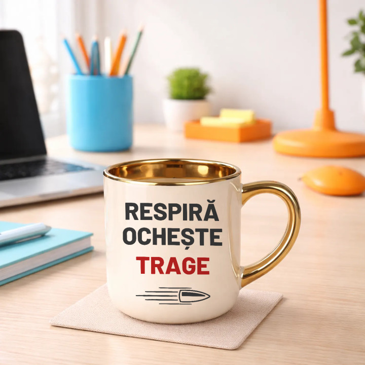 Respiră, ochește, trage - cană elegantă pentru pasionații de tir