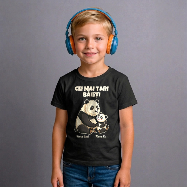 Cei mai tari băieți - panda cu nume - tricou pentru copii personalizat