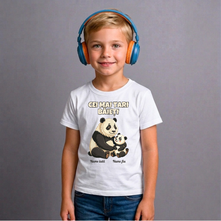 Cei mai tari băieți - panda cu nume - tricou pentru copii personalizat