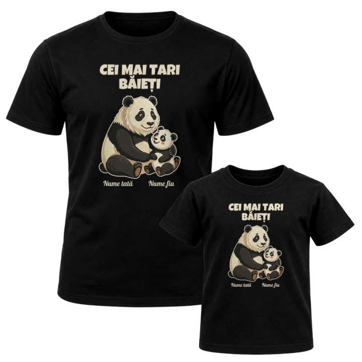 Set pentru tată și fiu - Cei mai tari băieți - panda cu nume - tricouri personalizate