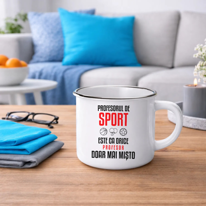 Profesorul de sport este ca orice profesor, doar mai mișto - cană emailată pentru profesor