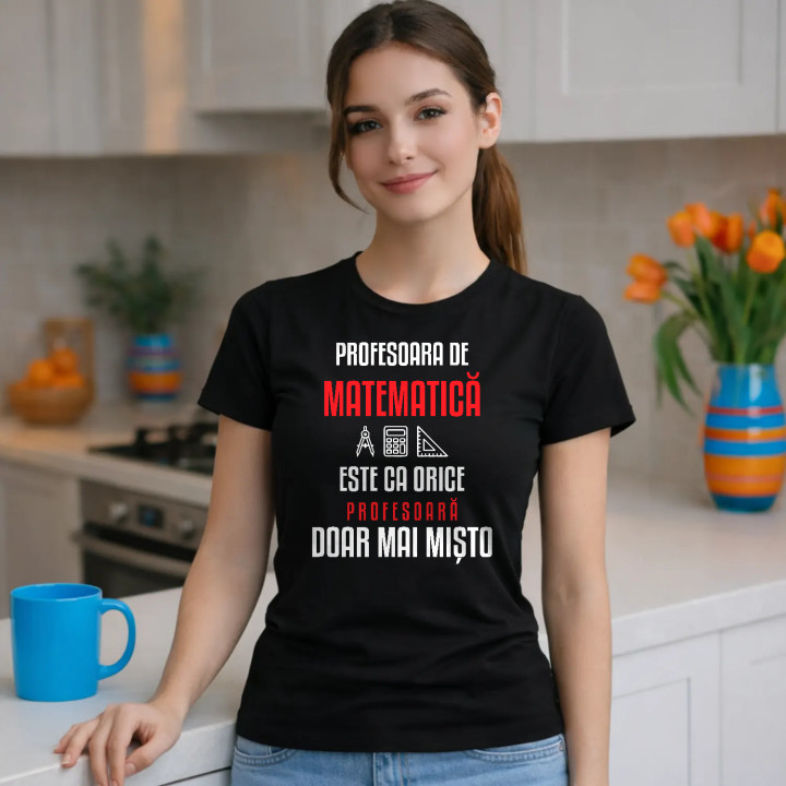 Profesoara de matematică este ca orice profesoară, doar mai mișto - tricou de damă pentru profesoară