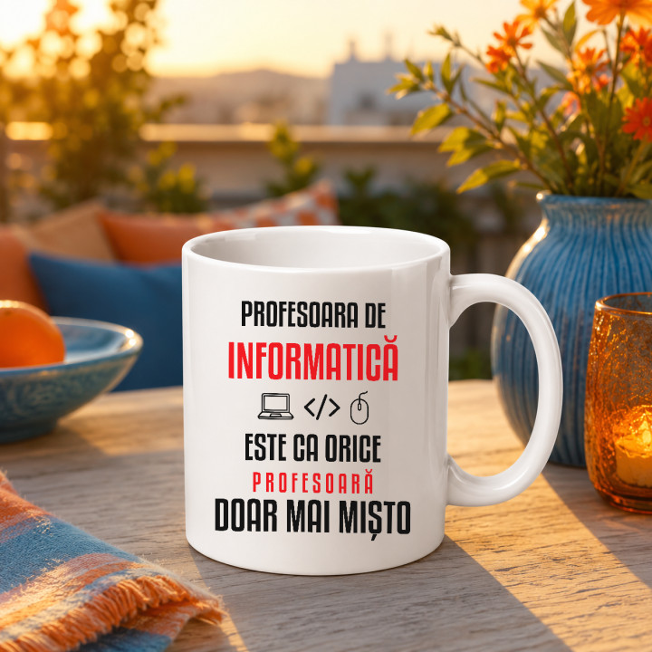 Profesoara de informatică este ca orice profesoară, doar mai mișto - cană pentru profesoară