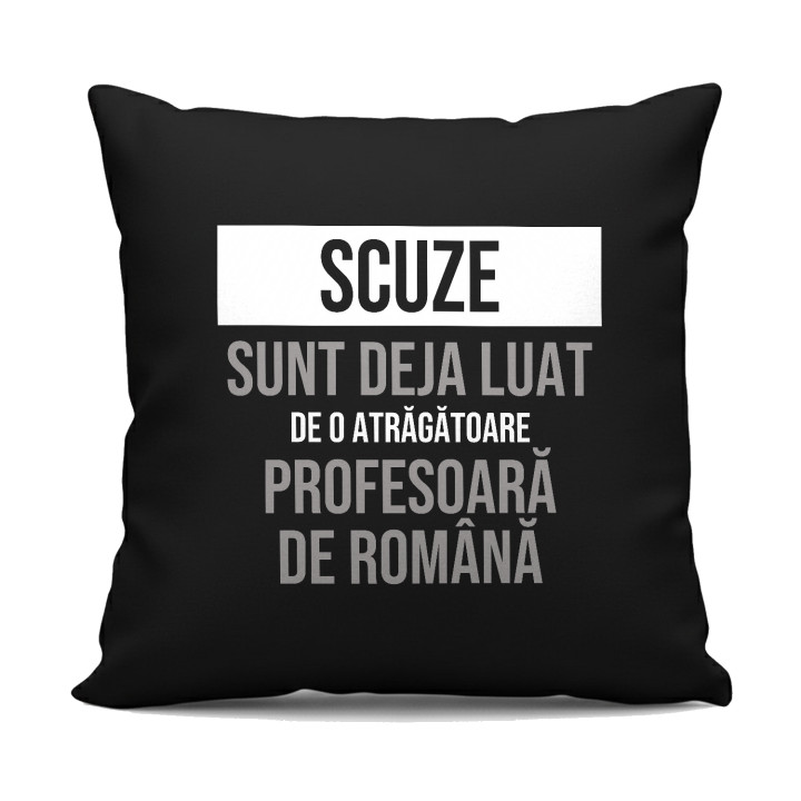 Scuze, sunt deja luat de o atrăgătoare profesoară de română - pernă neagră cadou