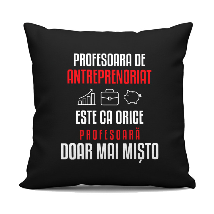 Profesoara de antreprenoriat este ca orice profesoară, doar mai mișto - pernă neagră pentru profesoară