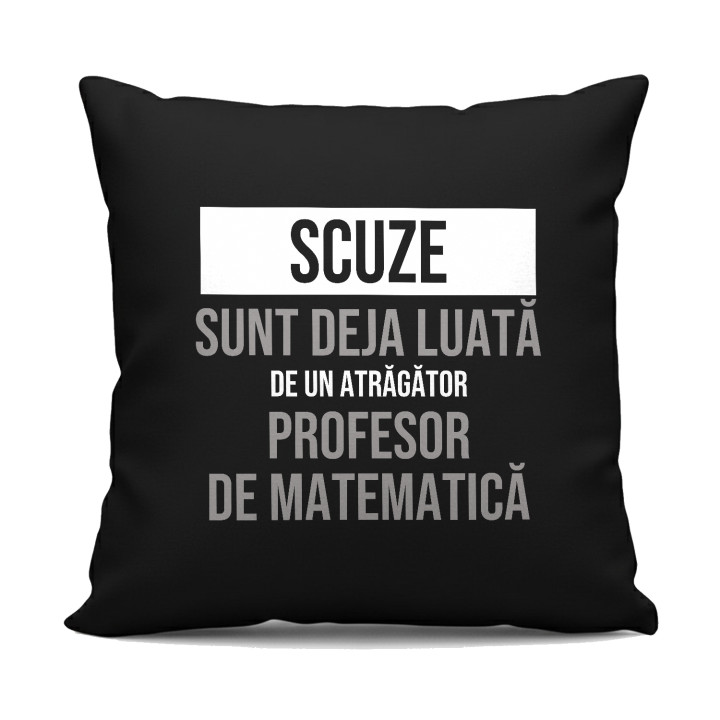 Scuze, sunt deja luată de un atrăgător profesor de matematică - pernă neagră cadou