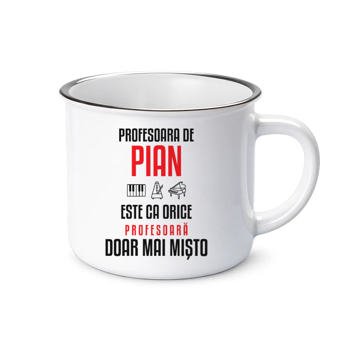 Profesoara de pian este ca orice profesoară, doar mai mișto - cană emailată pentru profesoară