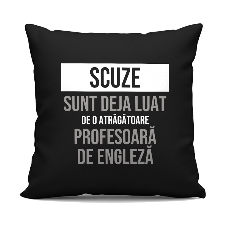 Scuze, sunt deja luat de o atrăgătoare profesoară de engleză - pernă neagră cadou