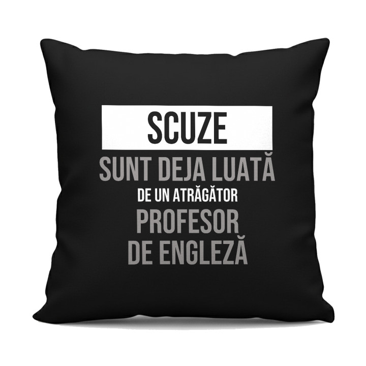 Scuze, sunt deja luată de un atrăgător profesor de engleză - pernă neagră cadou