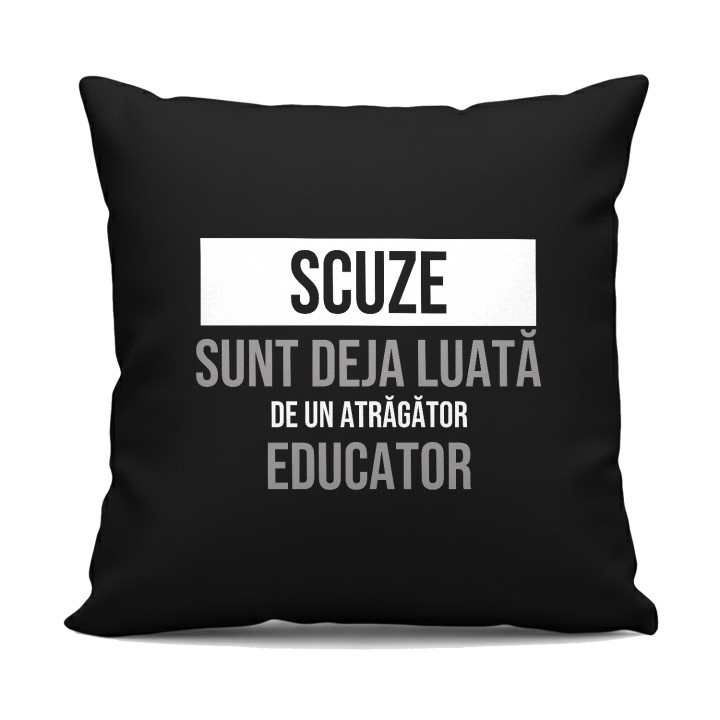 Scuze, sunt deja luată de un atrăgător educator - pernă neagră cadou
