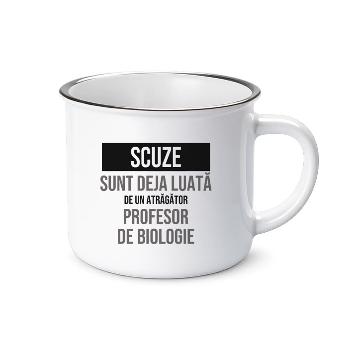 Scuze, sunt deja luată de un atrăgător profesor de biologie - cană emailată cadou