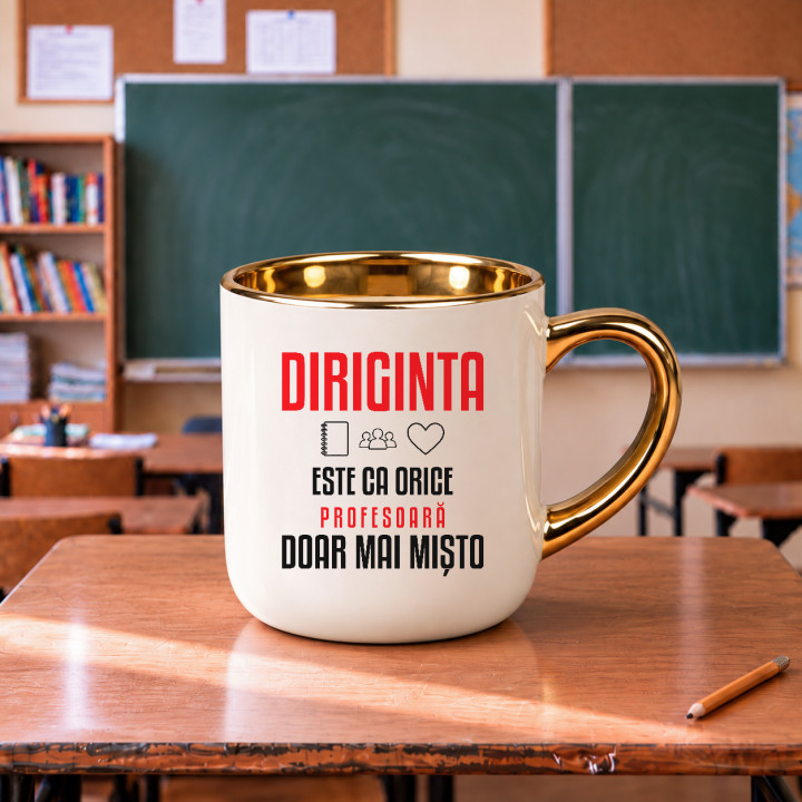 Diriginta este ca orice profesoară, doar mai mișto - cană elegantă pentru profesoară