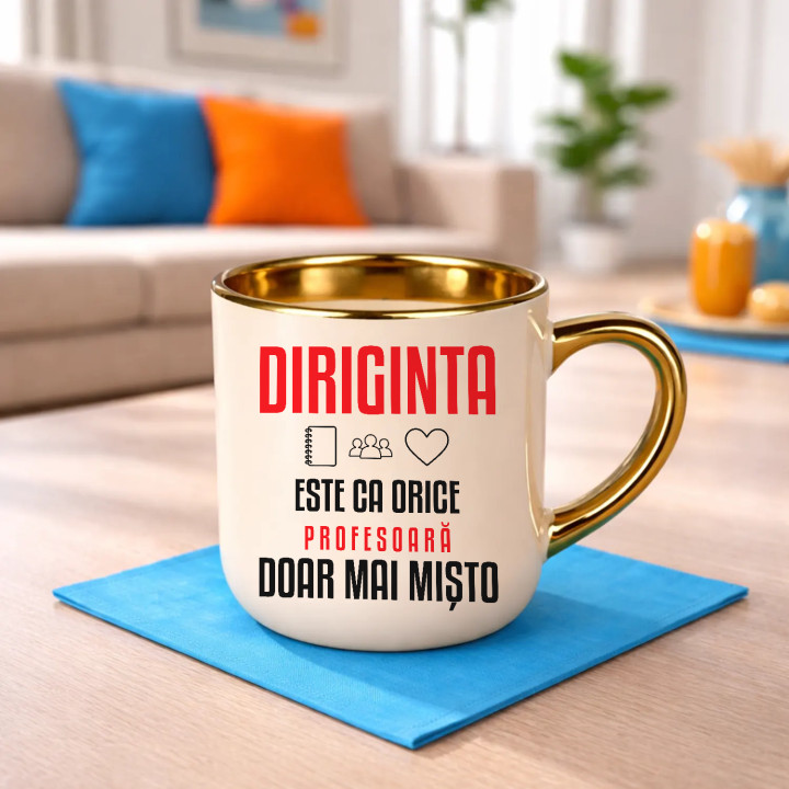 Diriginta este ca orice profesoară, doar mai mișto - cană elegantă pentru profesoară