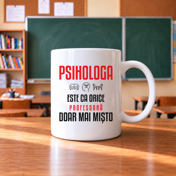 Psihologa este ca orice profesoară, doar mai mișto - cană pentru profesoară