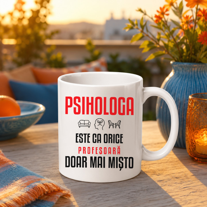 Psihologa este ca orice profesoară, doar mai mișto - cană pentru profesoară