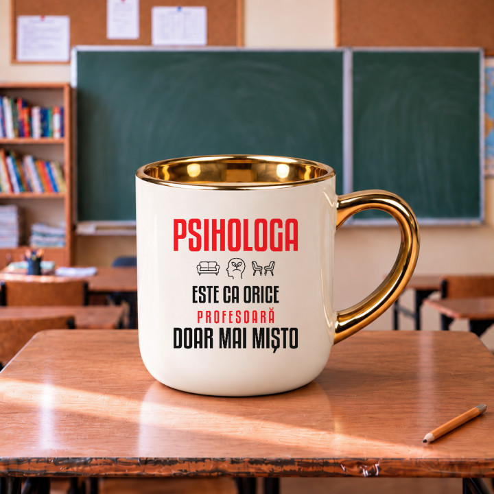 Psihologa este ca orice profesoară, doar mai mișto - cană elegantă pentru profesoară