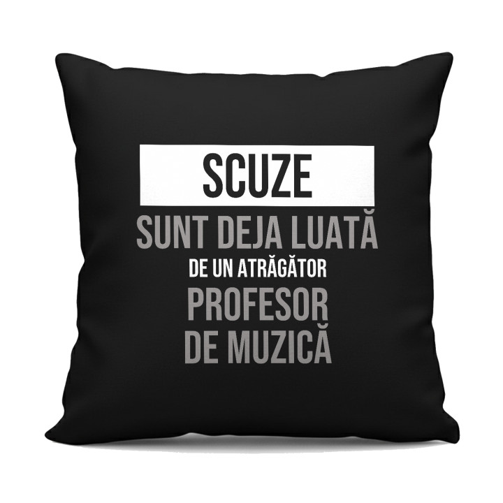 Scuze, sunt deja luată de un atrăgător profesor de muzică - pernă neagră cadou