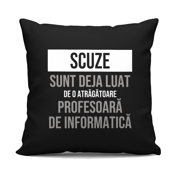 Scuze, sunt deja luat de o atrăgătoare profesoară de informatică - pernă neagră cadou