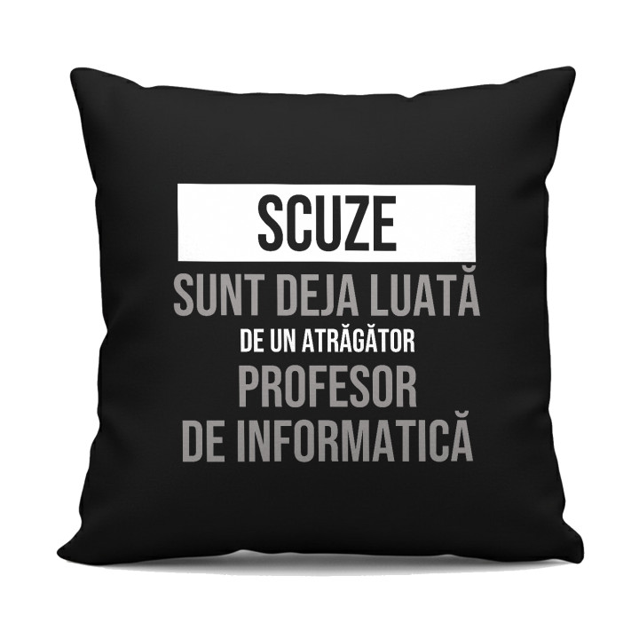 Scuze, sunt deja luată de un atrăgător profesor de informatică - pernă neagră cadou