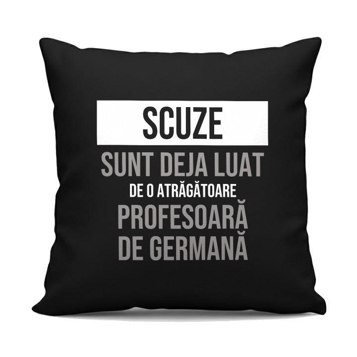 Scuze, sunt deja luat de o atrăgătoare profesoară de germană - pernă neagră cadou