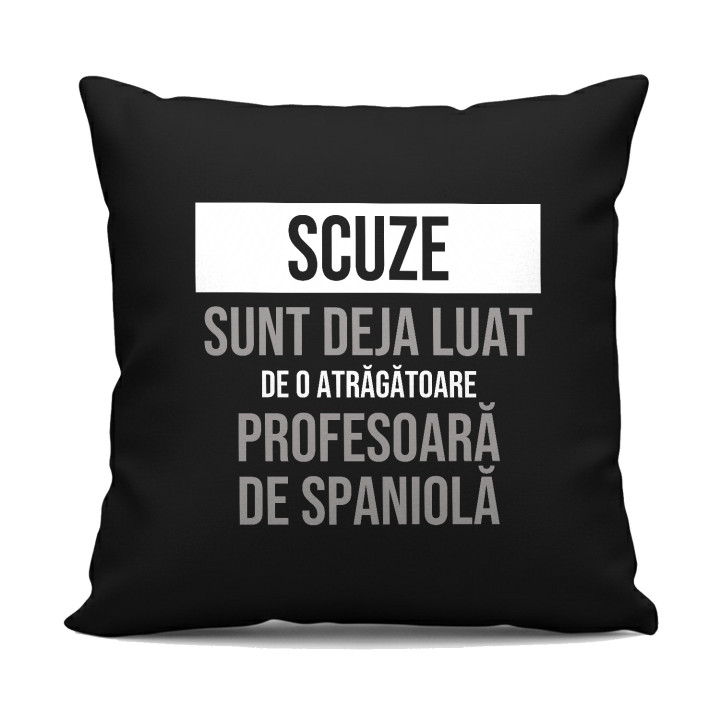 Scuze, sunt deja luat de o atrăgătoare profesoară de spaniolă - pernă neagră cadou