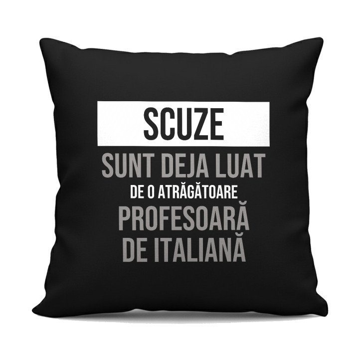 Scuze, sunt deja luat de o atrăgătoare profesoară de italiană - pernă neagră cadou