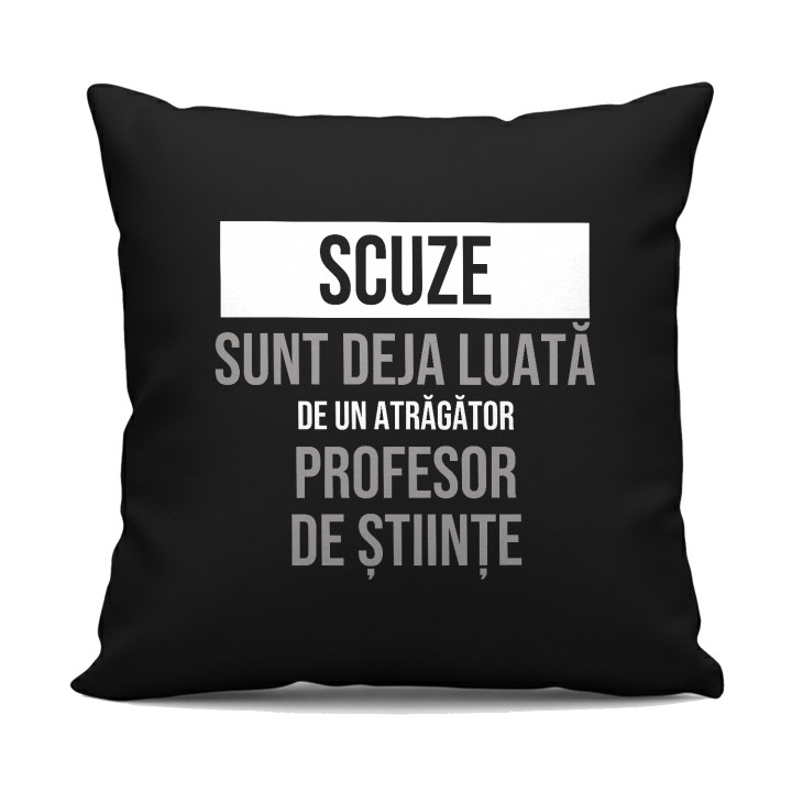 Scuze, sunt deja luată de un atrăgător profesor de științe - pernă neagră cadou