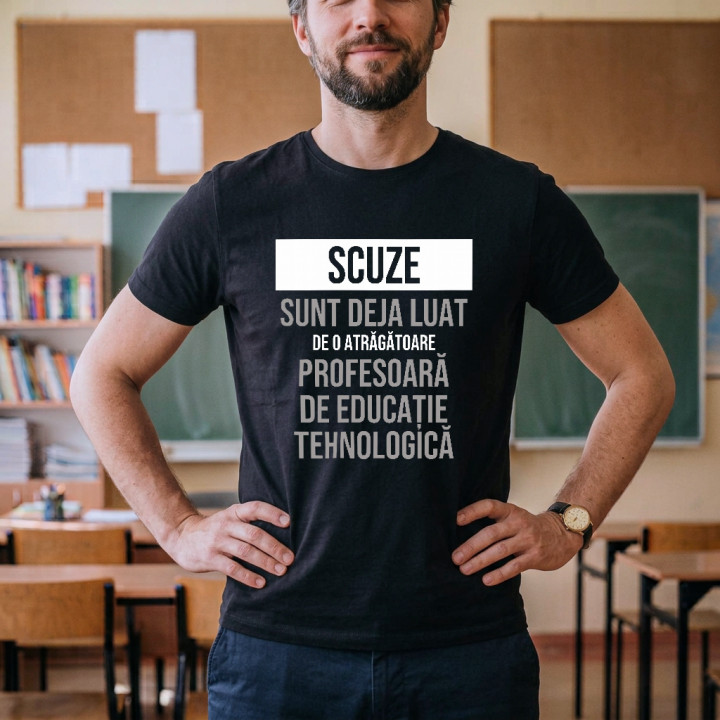 Scuze, sunt deja luat de o atrăgătoare profesoară de educație tehnologică - tricou bărbătesc cu imprimeu