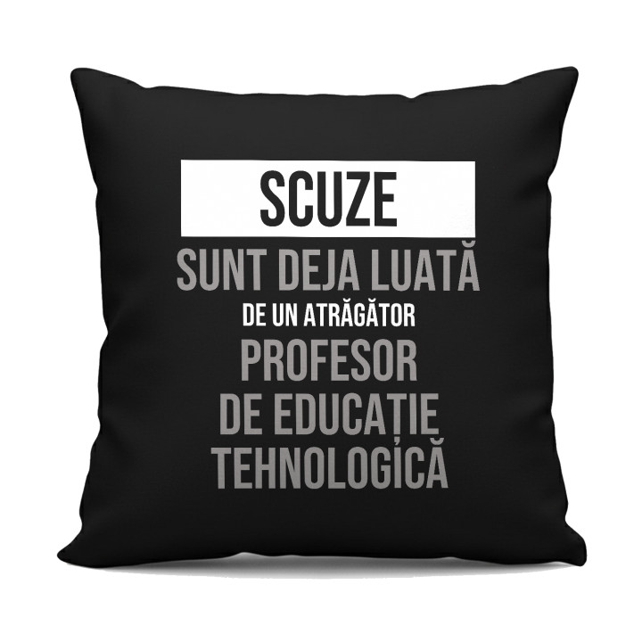 Scuze, sunt deja luată de un atrăgător profesor de educație tehnologică - pernă neagră cadou