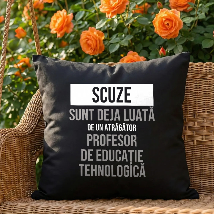 Scuze, sunt deja luată de un atrăgător profesor de educație tehnologică - pernă neagră cadou