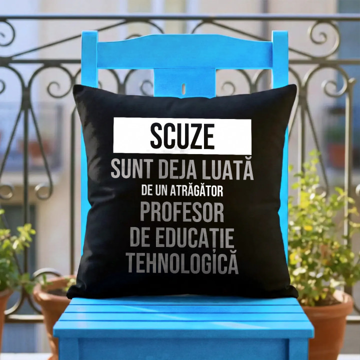 Scuze, sunt deja luată de un atrăgător profesor de educație tehnologică - pernă neagră cadou